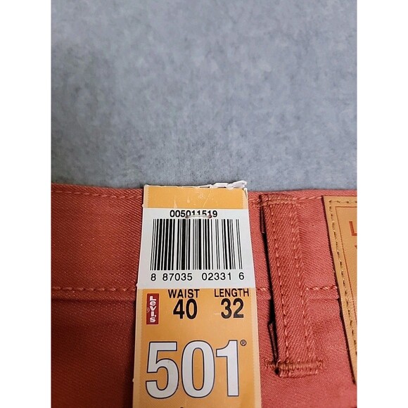 Levis Mens 501 Jeans 40x32 Straight Salmon Orange Button Fly High Rise Shrink - Picture 14 of 16